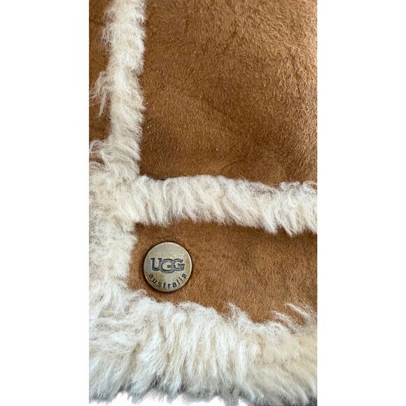 UGG Australia Shearling Sheepskin Bucket Hat & gloves Tan Leather Fur Trim Size - Picture 8 of 12
